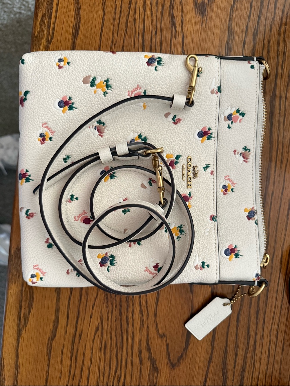 Coach Cream Floral Leather Crossbody with Gold Hardware